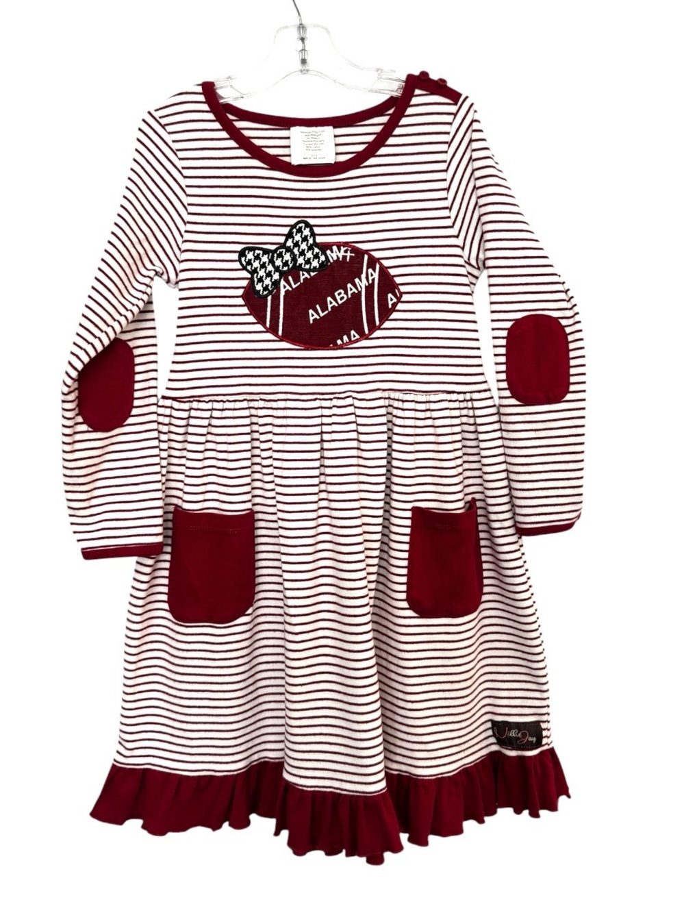 Millie Jay Girls' Crimson Stripe Alabama Football Dress with Pockets Size 7